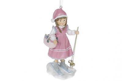Іграшка на ялинку Дівчинка на лижах 11см Рожевий Полістоун 6204145 Китай 6204145 фото
