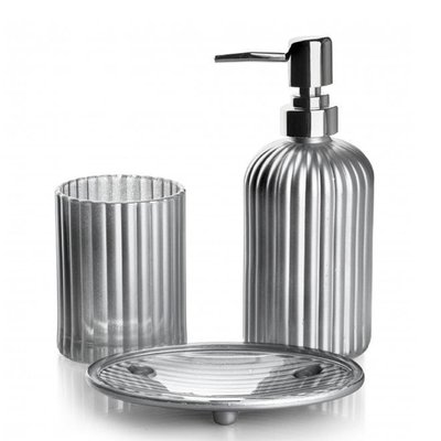 Набір скляний для ванної кімнати 3 предмета Срібний Скло, пластик 6204349 Польща 6204349 фото