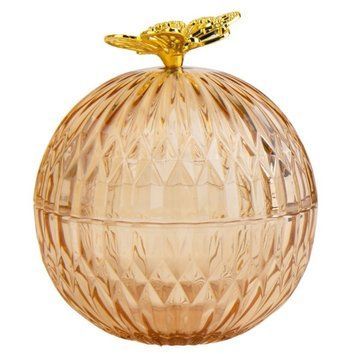 Банка для хранения "Золотая бабочка", 13 см Золотое стекло 6204438 Китай 6204438 фото