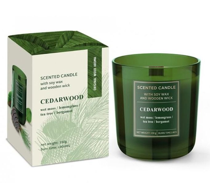 Аромасвічка з дерев'яним гнотом "Cedarwood" 150гр/40 годин Парафін 6203073 Польща 6203073 фото