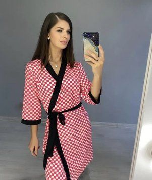 Халат женский , клеточка р.46 Розовый Шелк 6203882 Турция 6203882 фото