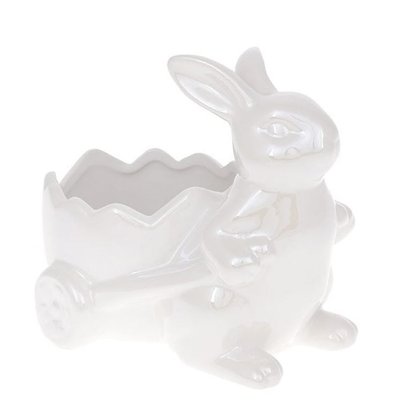 Цукерниця Кролик з візком H-15 см. Білий, Кераміка 6204861 Китай 6204861 фото