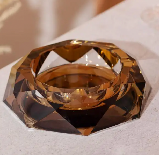 Пепельница стеклянная Crystal Glass круглая, золотистый  HP-4-130 фото