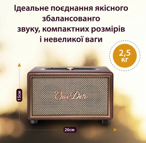 Портативная колонка OneDer D6 BT/TF/USB/AUX 40 Вт, коричневая D6BR фото