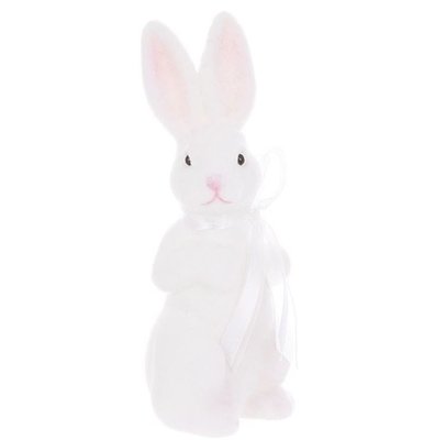 Статуетка Кролик з бантом 22 см. Білий з рожевим, Пластик, оксамит 6204846 Китай 6204846 фото