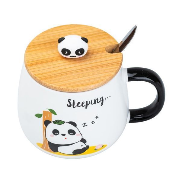 Чашка керамічна Panda 450 мл з кришкою та ложкою, sleeping 6206466 фото