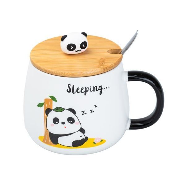 Чашка керамічна Panda 450 мл з кришкою та ложкою, sleeping 6206466 фото