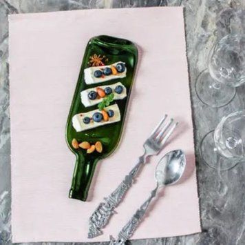 Тарелка из сплюснутой винной бутылки для подачи сыра, мяса, нарезок 30см Зеленый Стекло 6203549 Украина 6203549 фото