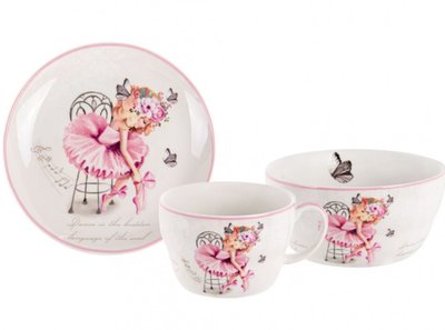 Набір дитячого посуду Балерина 3 предмети Білий, рожевий Кераміка 6202300 Китай 6202300 фото