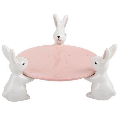 Підставка під торт "Білі кролики" 18 см Рожевий Кераміка 6204411 Китай 6204411 фото