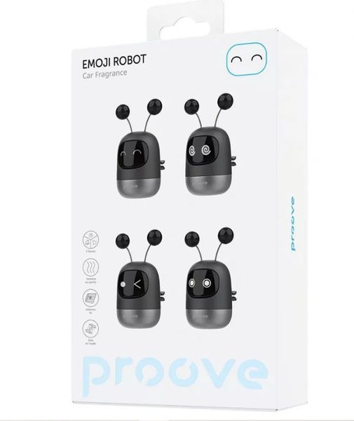 Ароматизатор для автомобиля Proove Emoji Robot (в комплекте три запасные таблетки) Черный, Пластик 6204934 6204934 фото