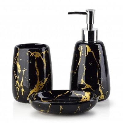 Набір керамічний для ванної кімнати 3 предмета Черный з золотом Керамика 6204365 Польща 6204365 фото