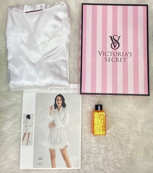 Халат Victoria's Secret з хутром Білий СатинТуреччина 6201922 фото